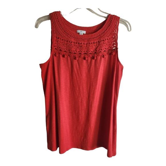 J Jill sz xs boho cotton blend sleeveless crochet top orangish red tank top - Picture 1 of 10